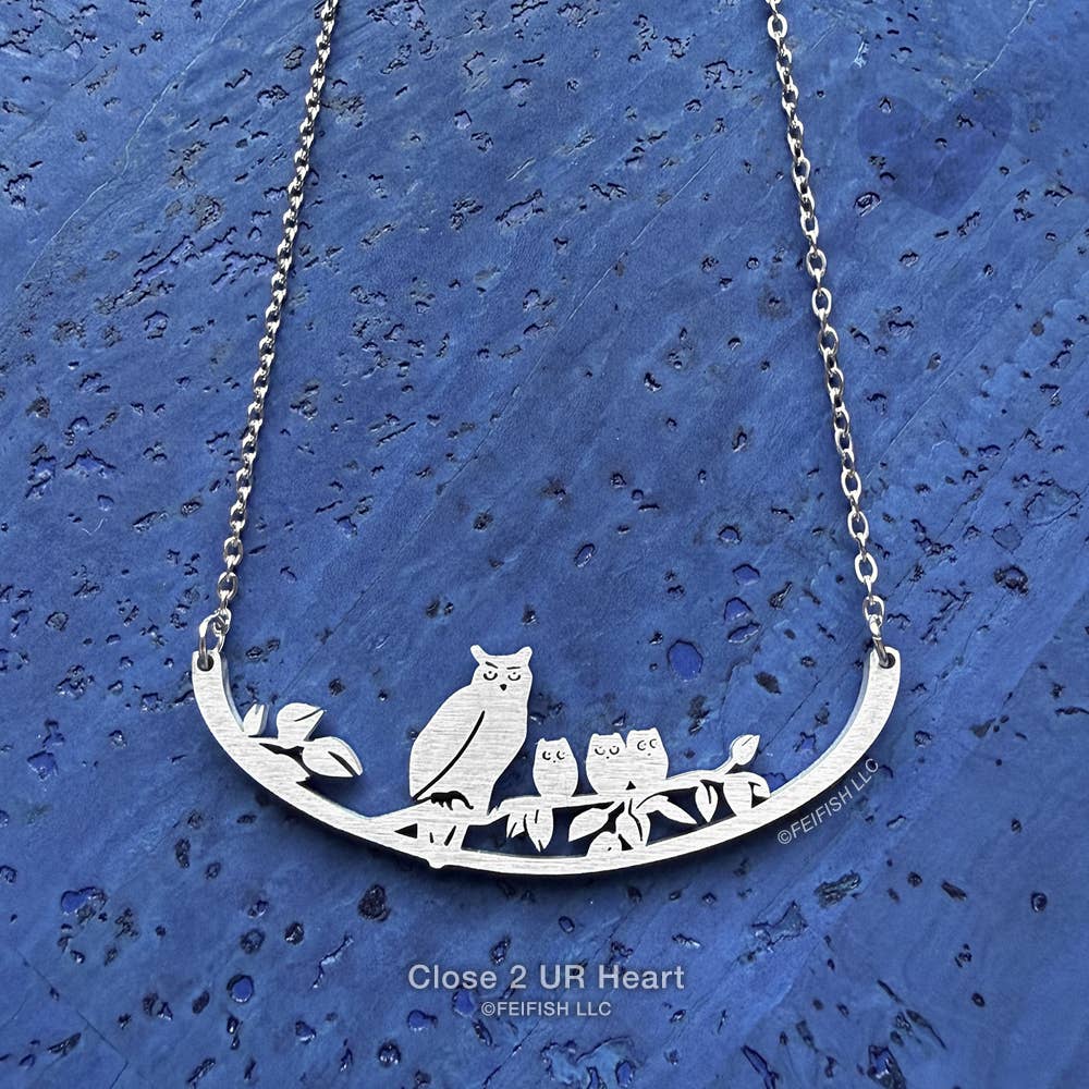 Owl and Owlets Stainless Steel Necklace