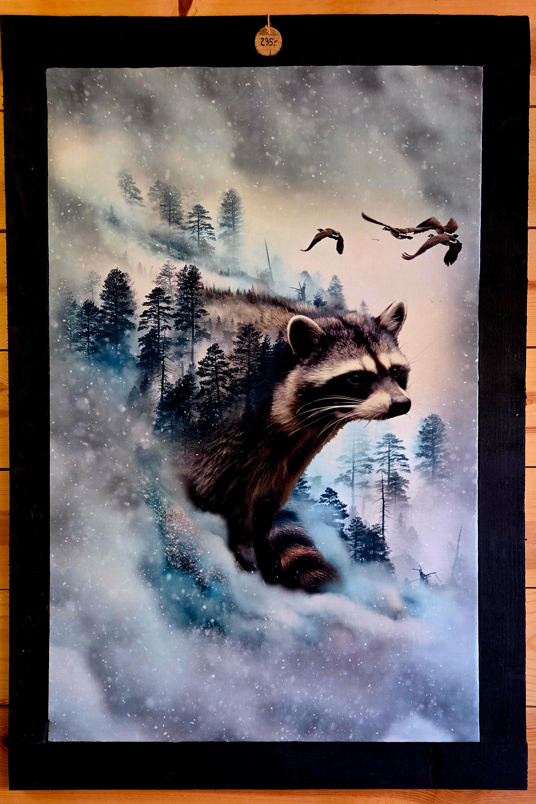 Raccoon in Forest Art on Fabric