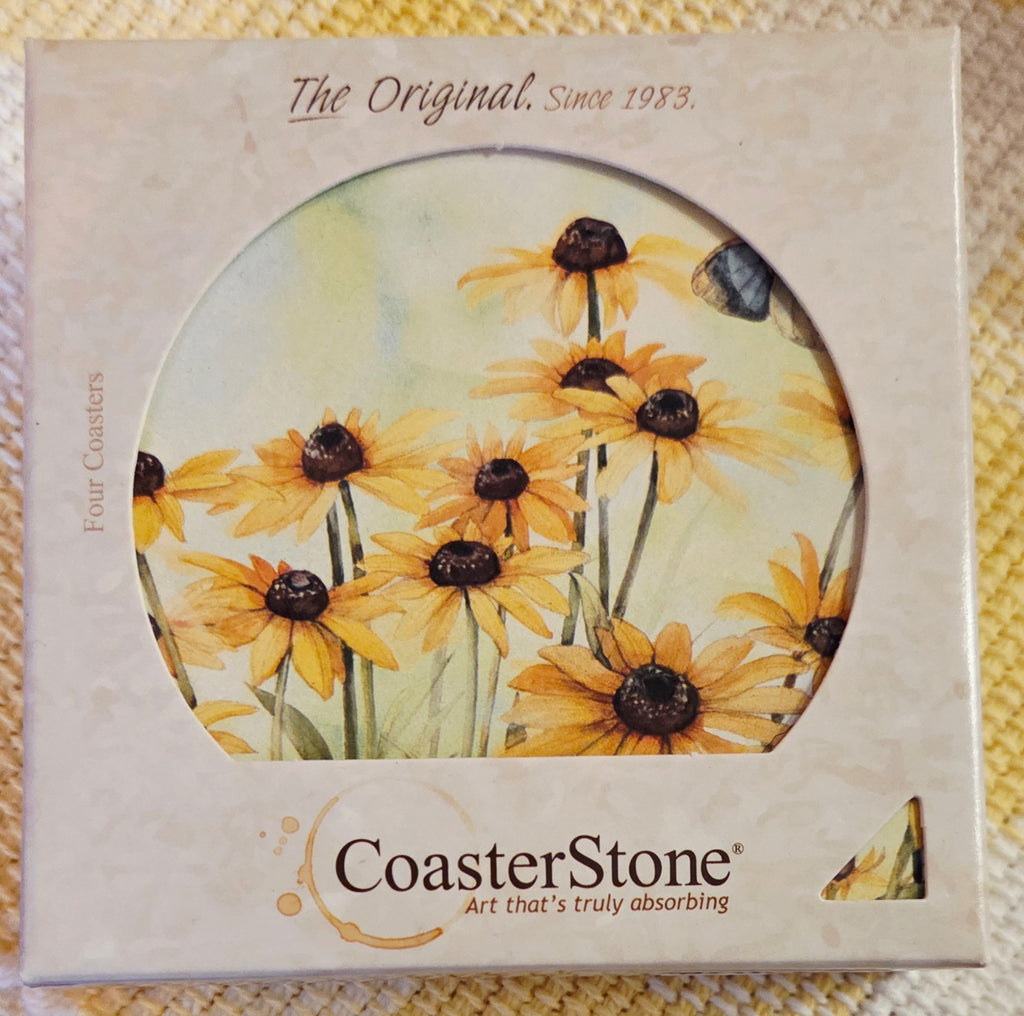 Thirstystone Natural Sandstone Coasters with Protective Cork - Meadow Flowers