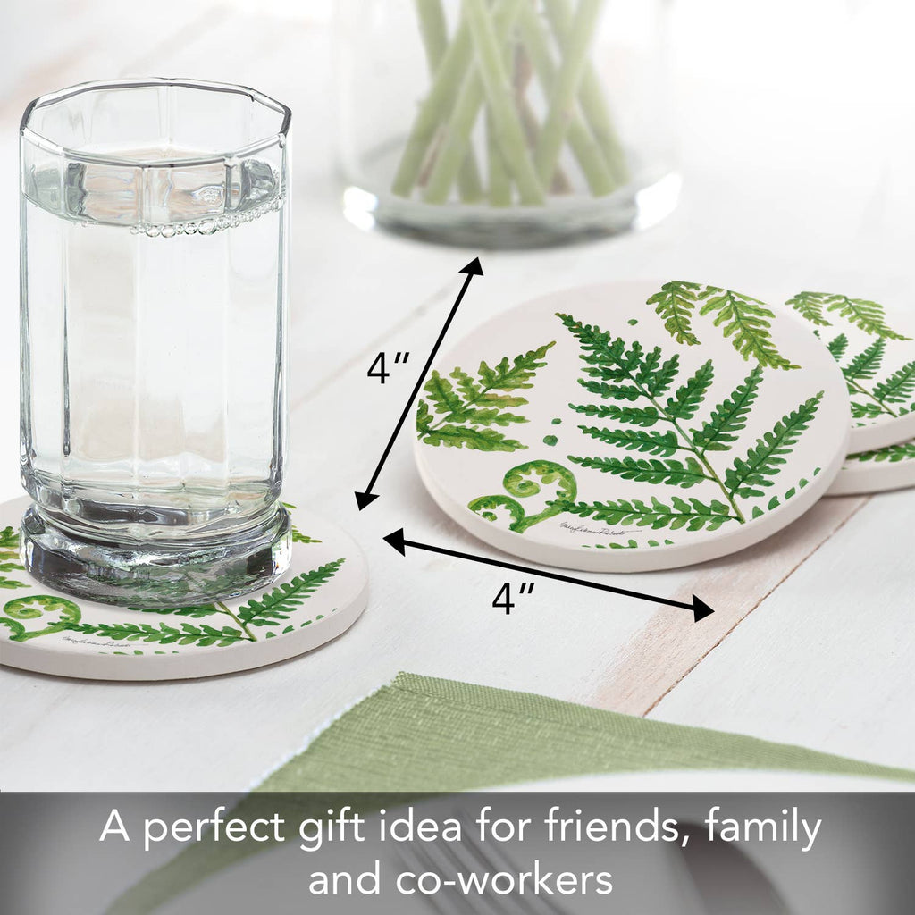"Ferns II" 4 Pack Round Absorbent Stone Coasters