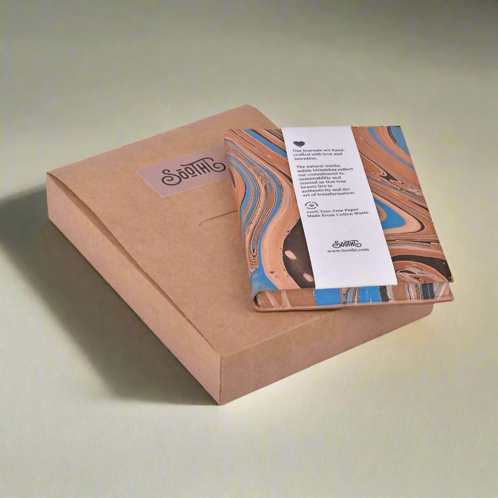 Unique Marbled Leather Journal - Handcrafted 5x7 with Tree-Free Paper
