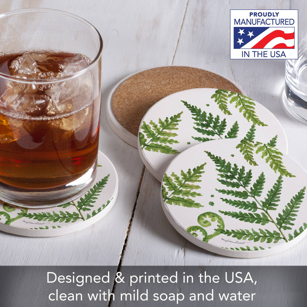 "Ferns II" 4 Pack Round Absorbent Stone Coasters