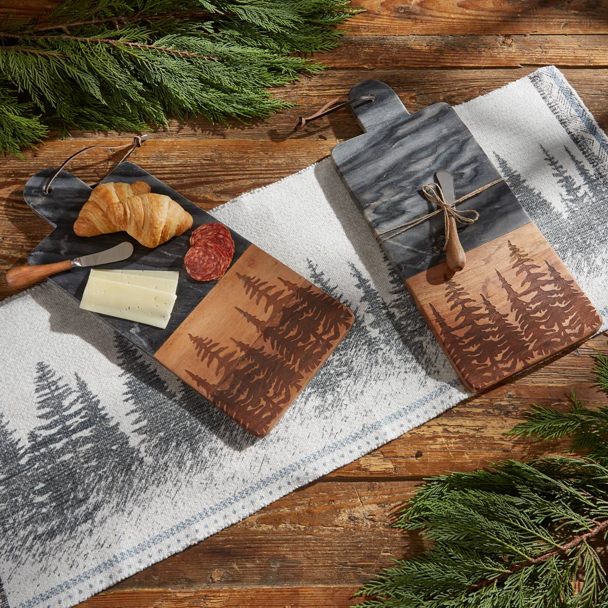 Tree Tops Marble-Wood Cutting Board & Spreader