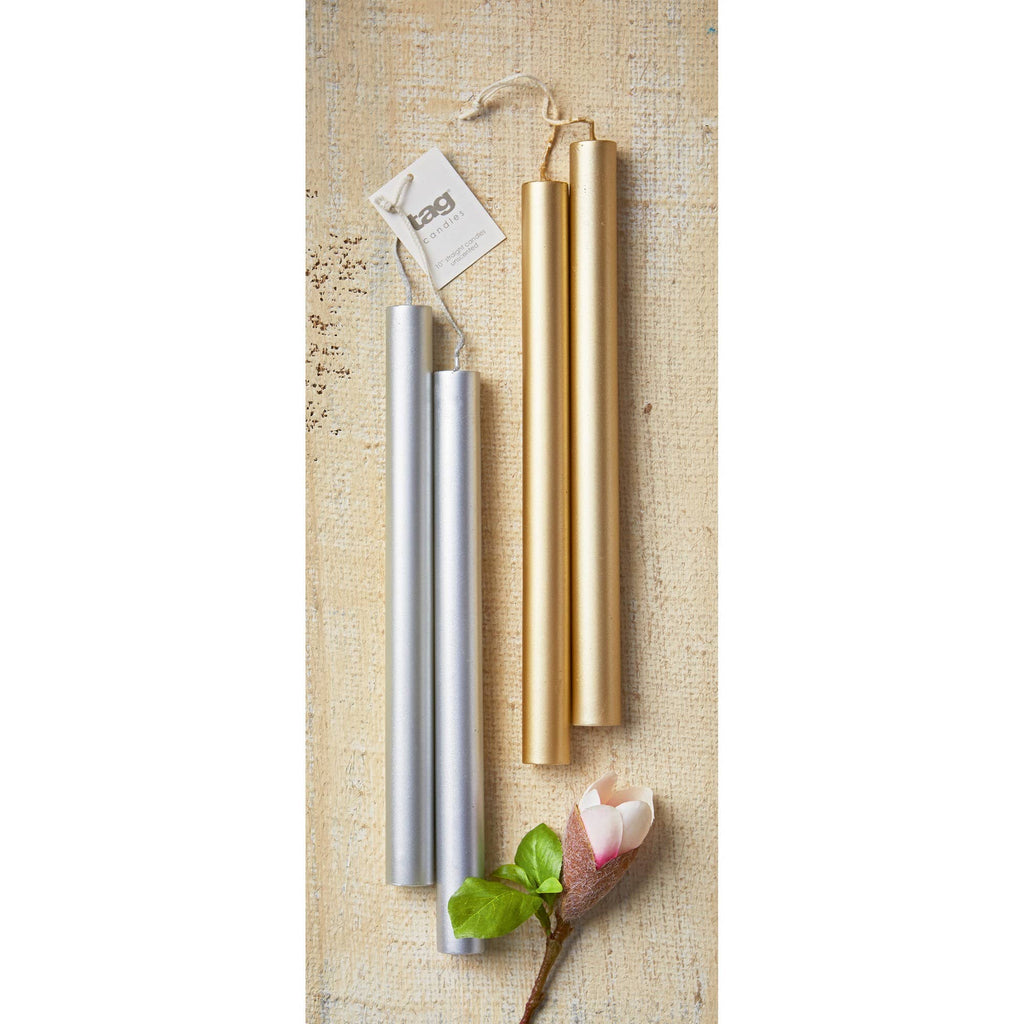 10" Straight Metallic Candles Set of 2 Silver Paraffin