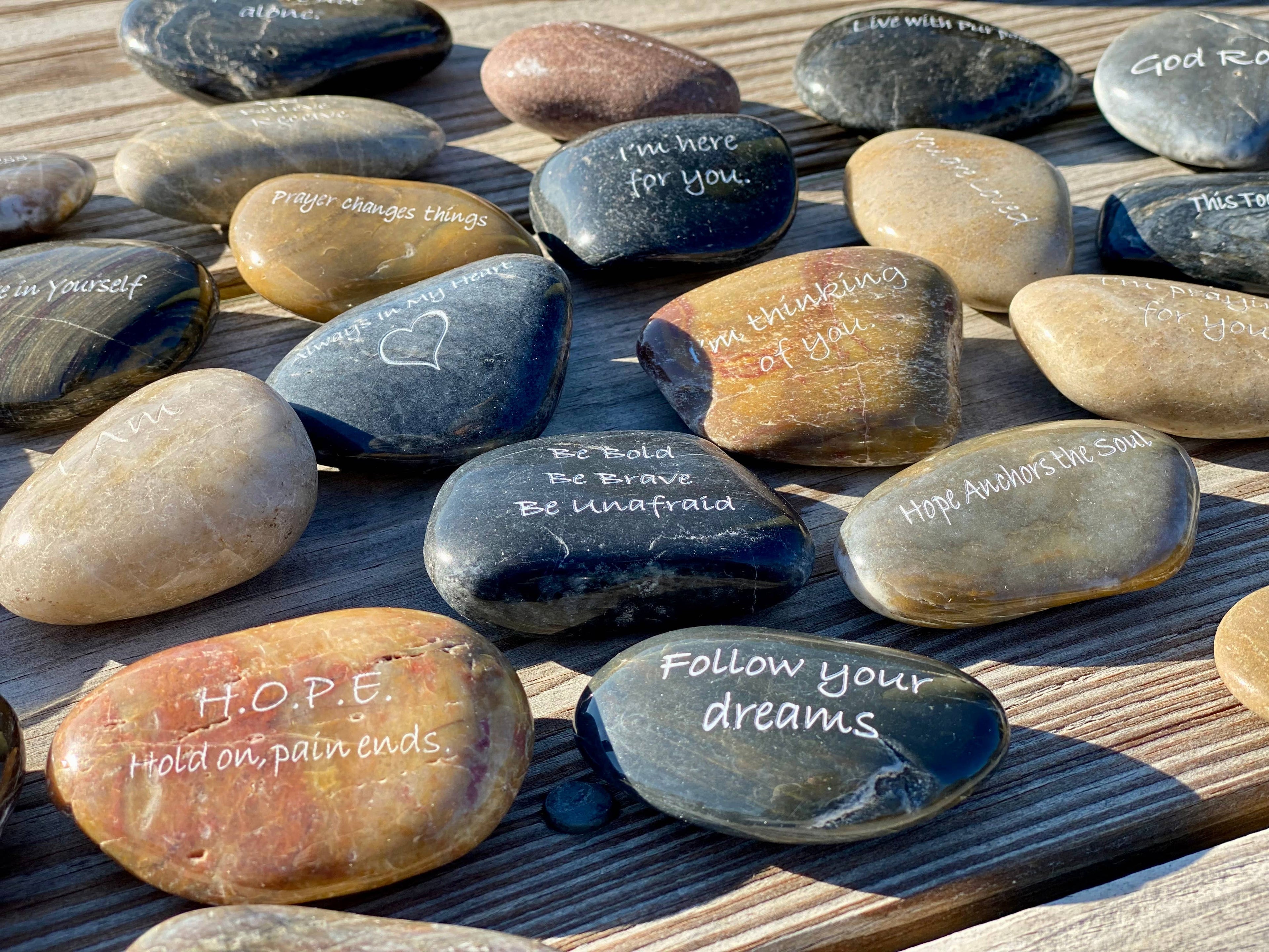 Inspirational Engraved River Rock Word Stones - MIX