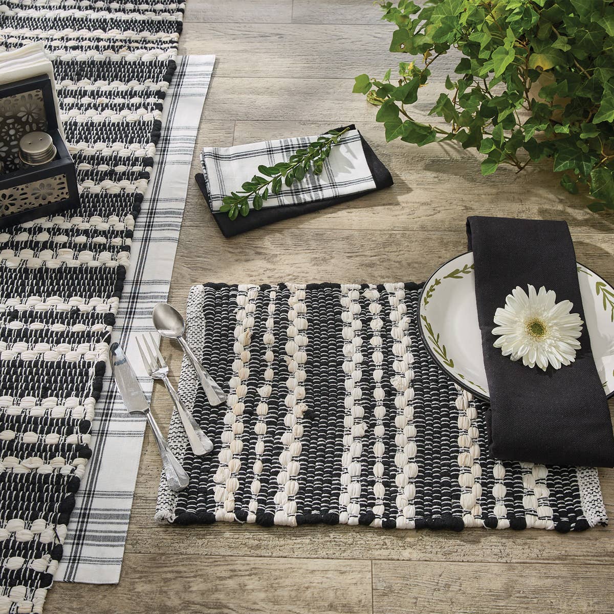 Onyx And Ivory Chindi Table Runner  54"L