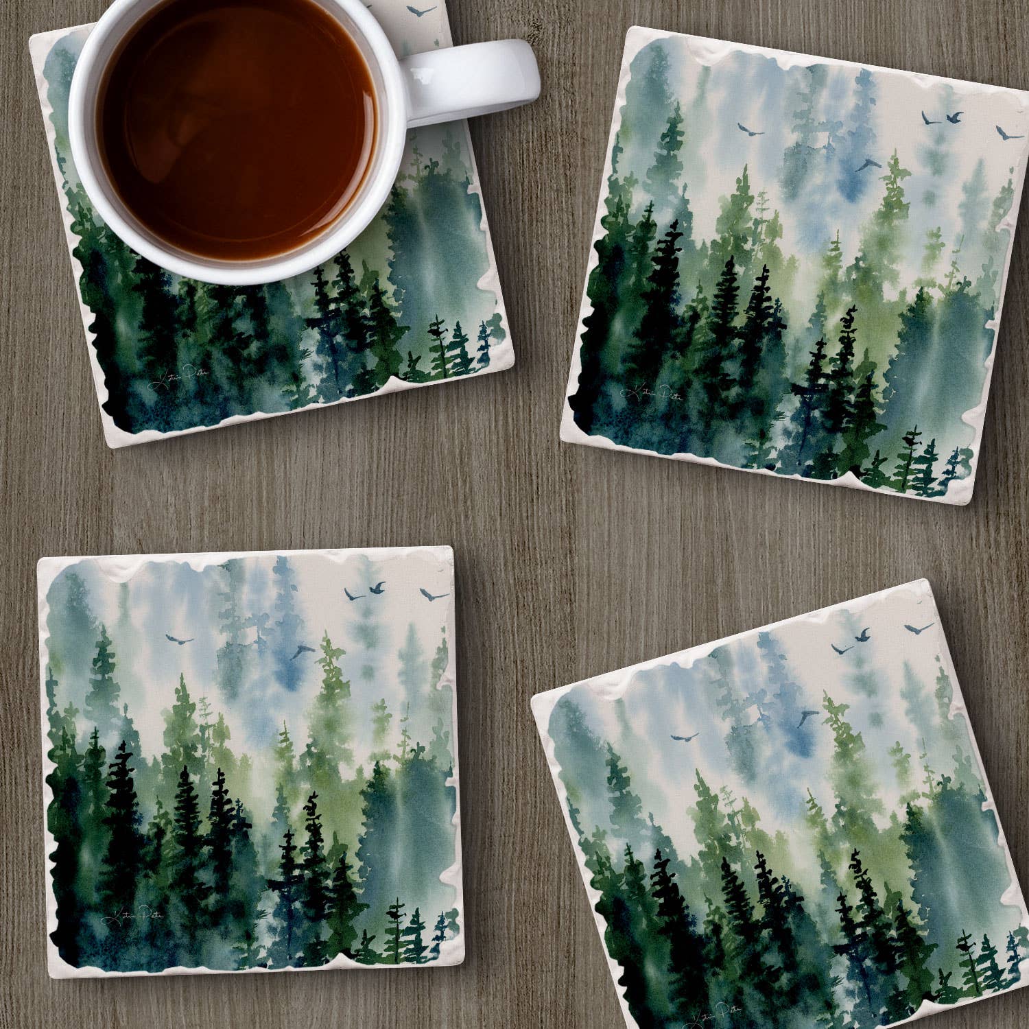 "Treeline" 4 Pack Tumbled Tile Coasters