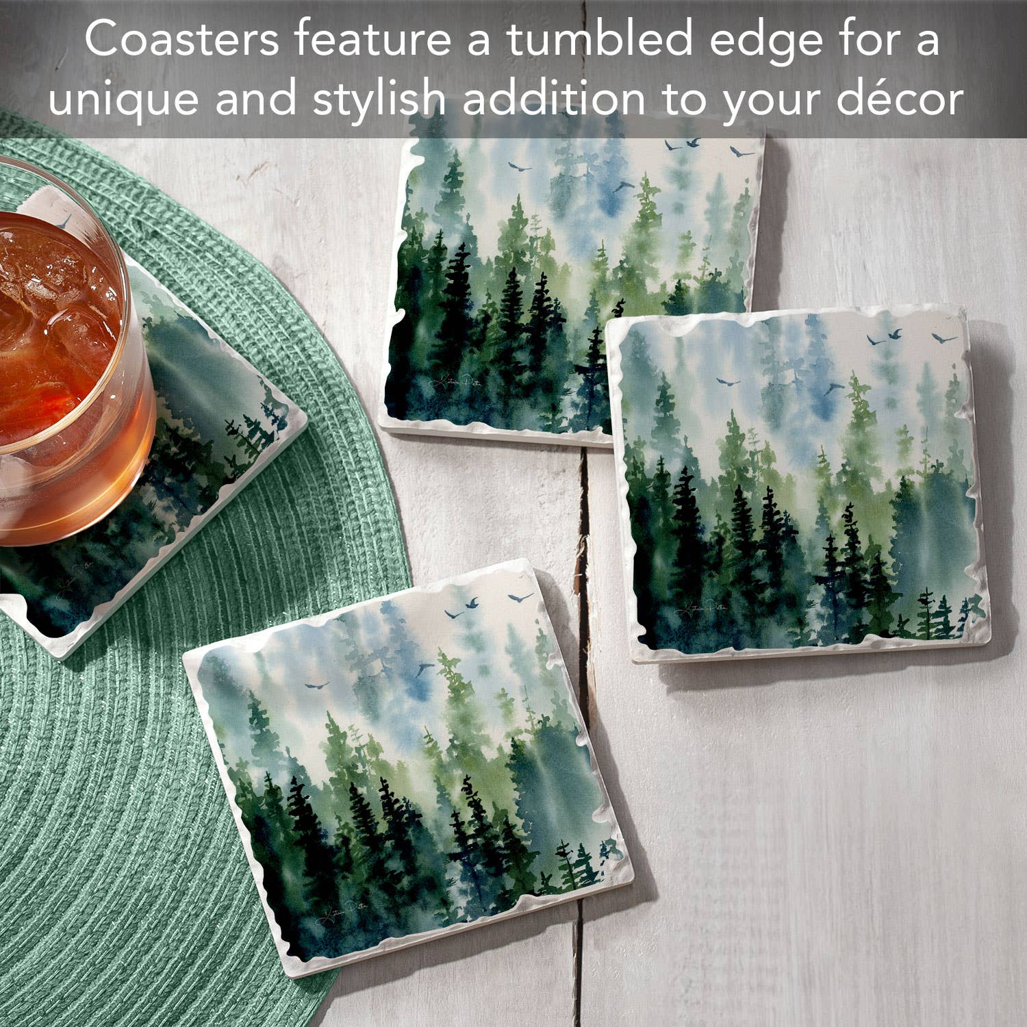 "Treeline" 4 Pack Tumbled Tile Coasters