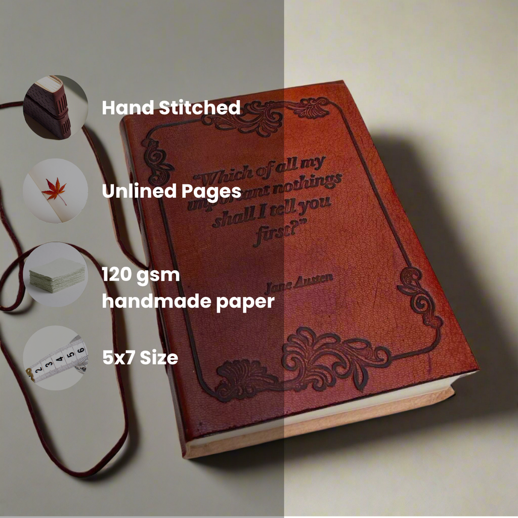 Jane Austen Quote Leather Journal - "Important Nothings"
