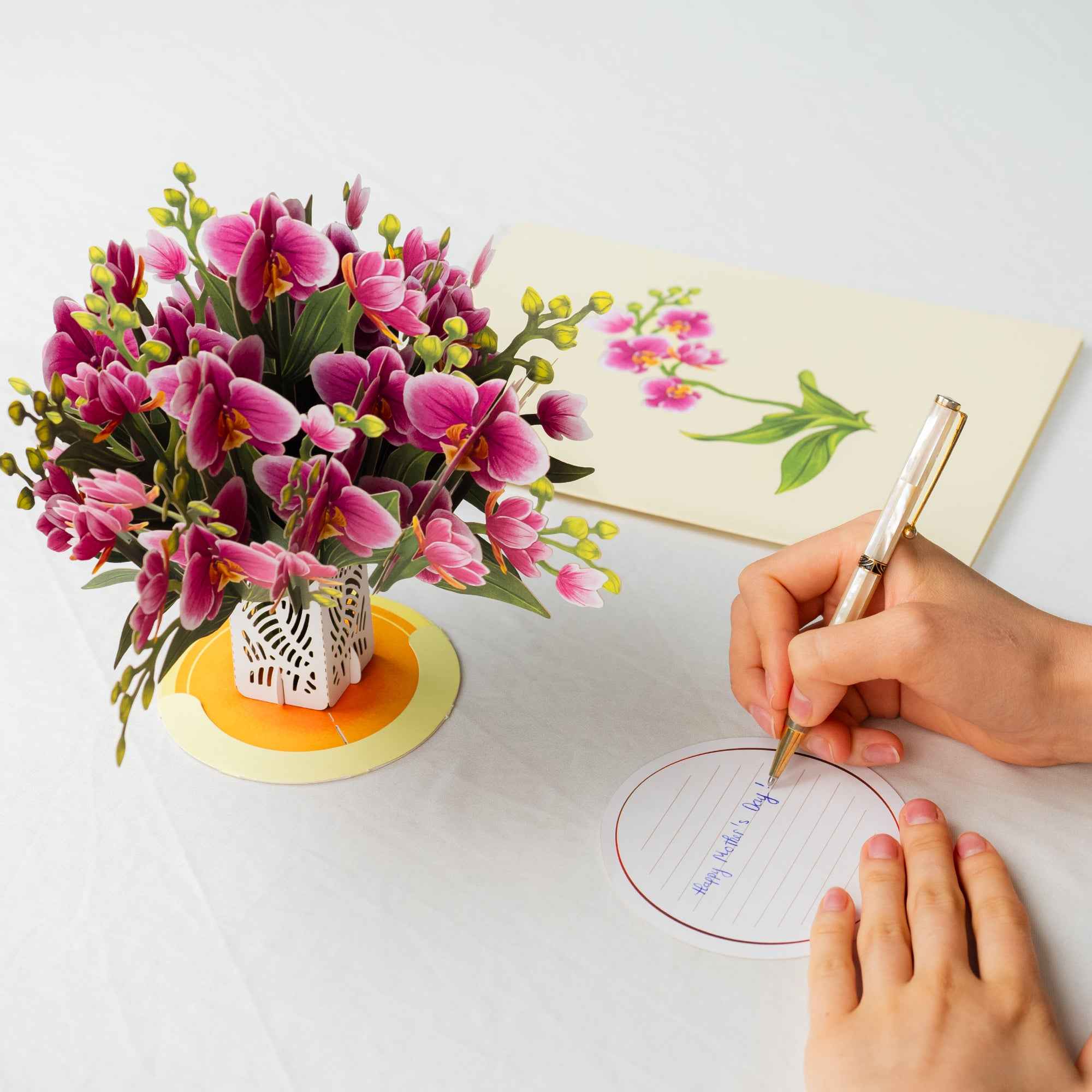Orchid Flower Bouquet Pop-Up Card with Keepsake