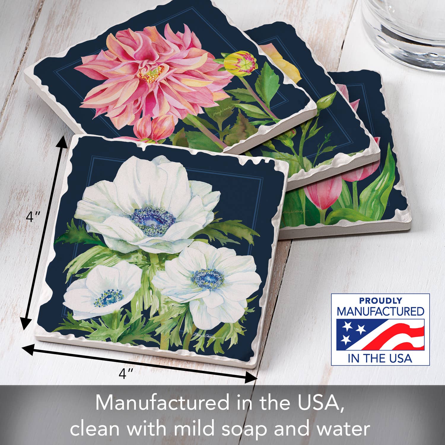 "Garden Bloom" 4 Pack Assorted Image Coaster Set