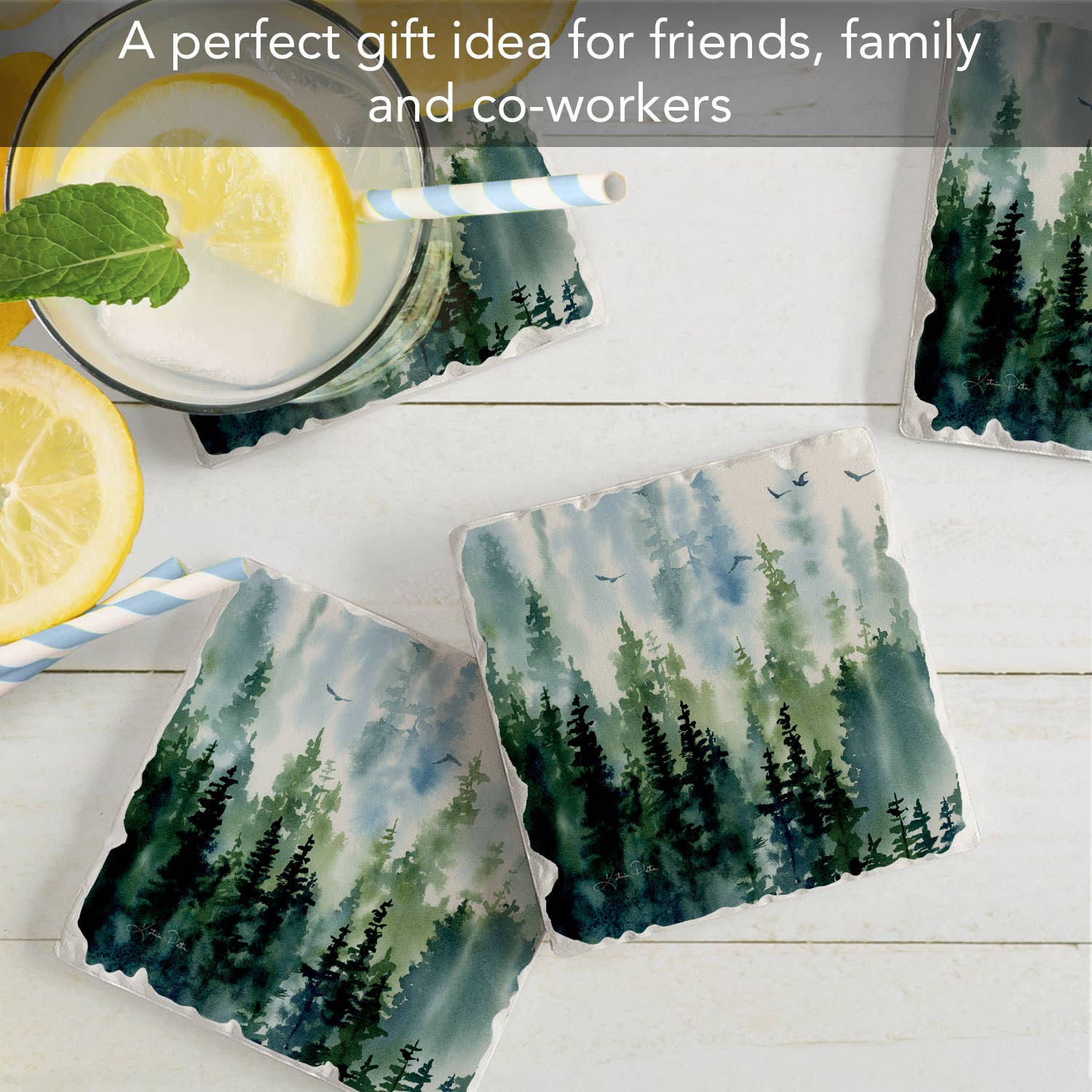 "Treeline" 4 Pack Tumbled Tile Coasters