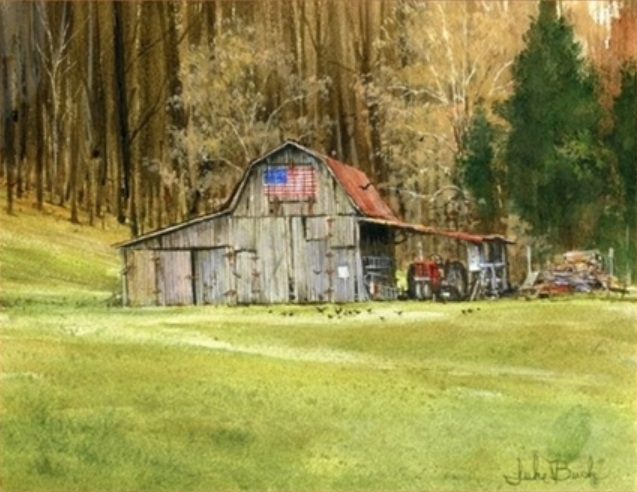 Hassle Barn and Tractor Wall Art on Fabric