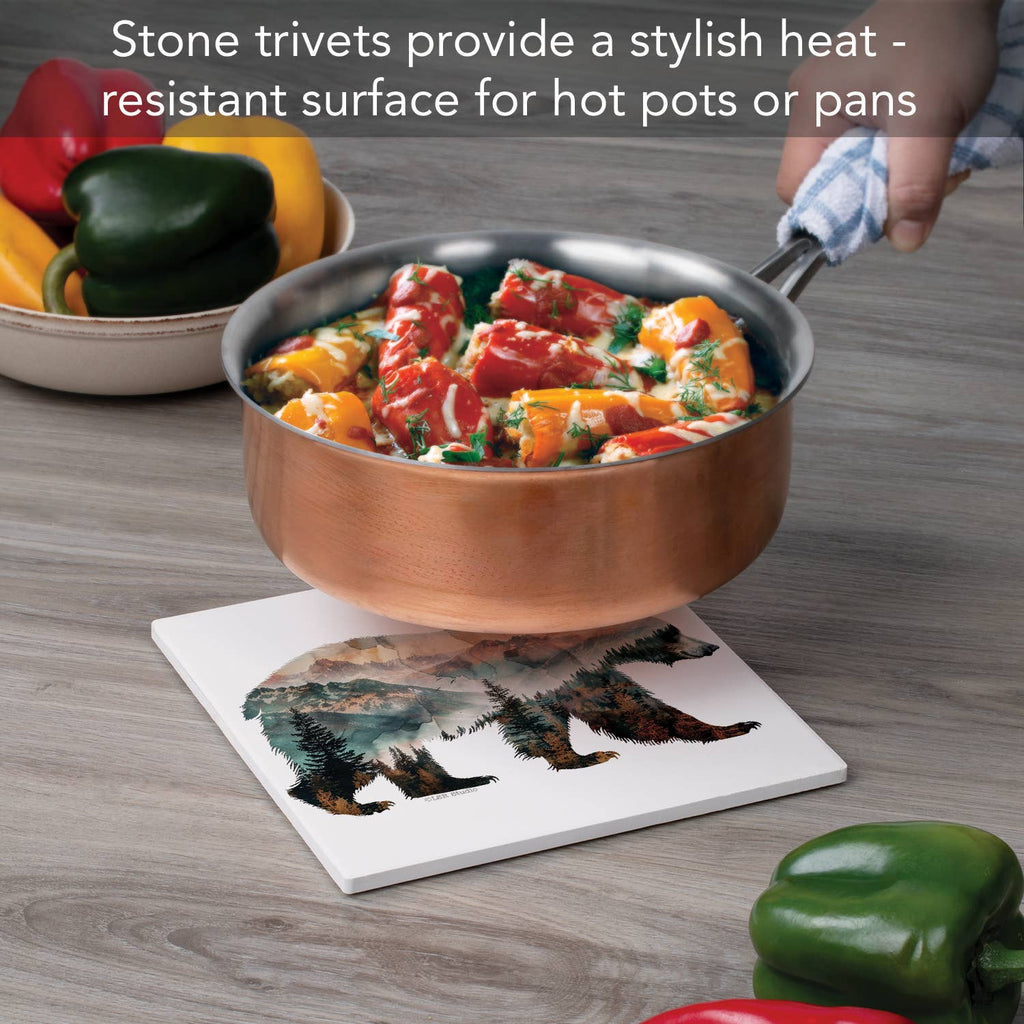 "Bear Silhouette" Ceramic Stone Trivet 8" Square