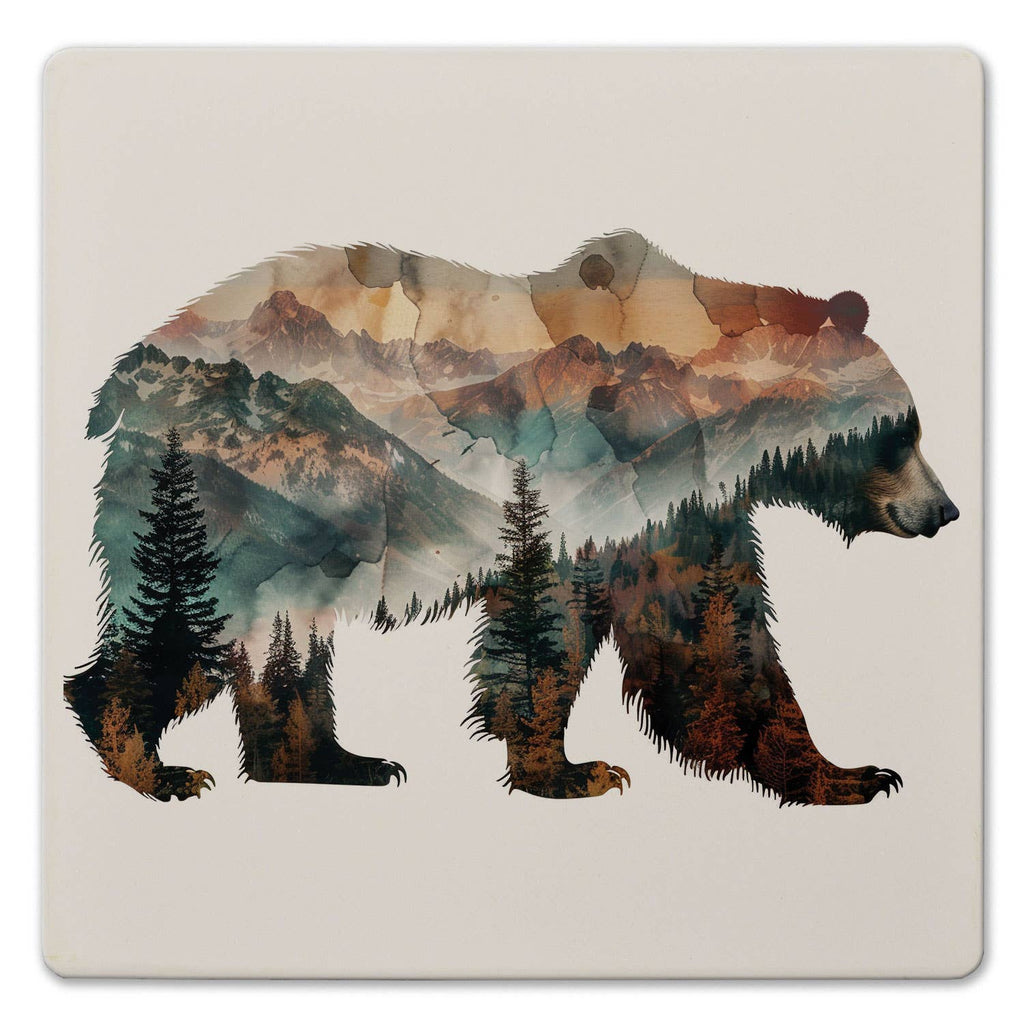 "Bear Silhouette" Ceramic Stone Trivet 8" Square