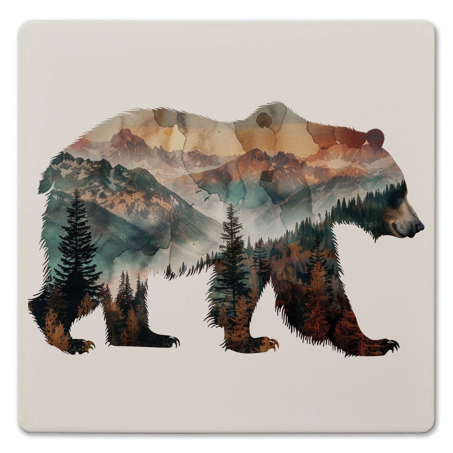 "Bear Silhouette" Ceramic Stone Trivet 8" Square