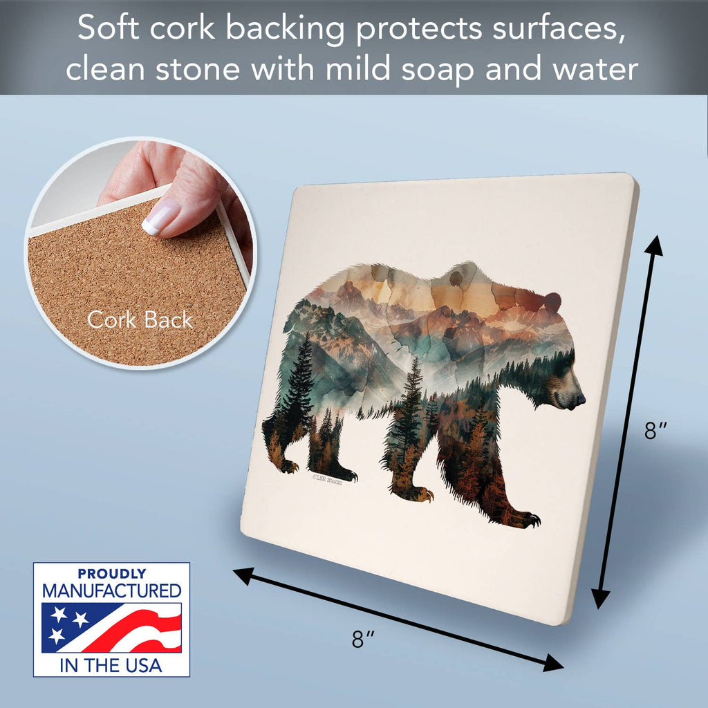 "Bear Silhouette" Ceramic Stone Trivet 8" Square