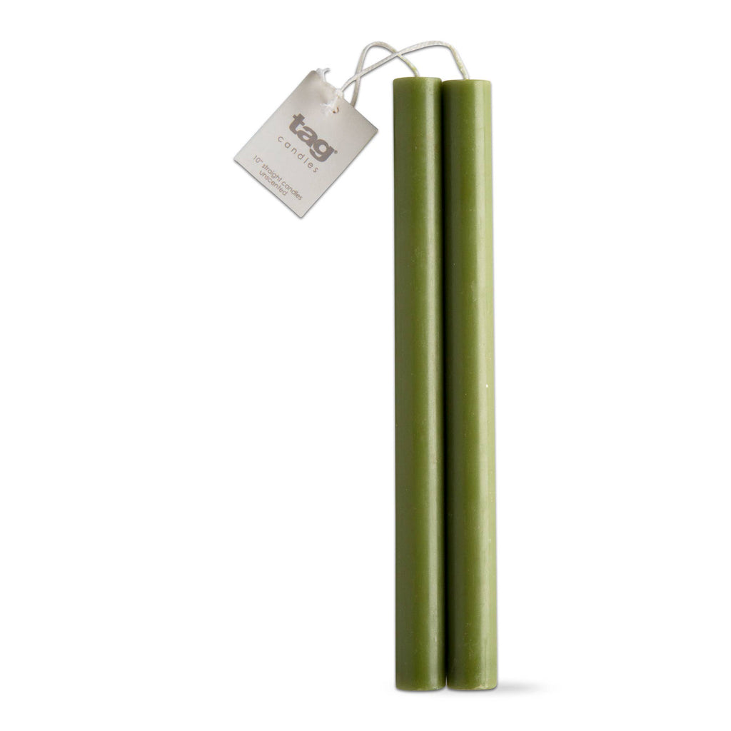 10" Straight Candles Set/2 Olive Paraffin