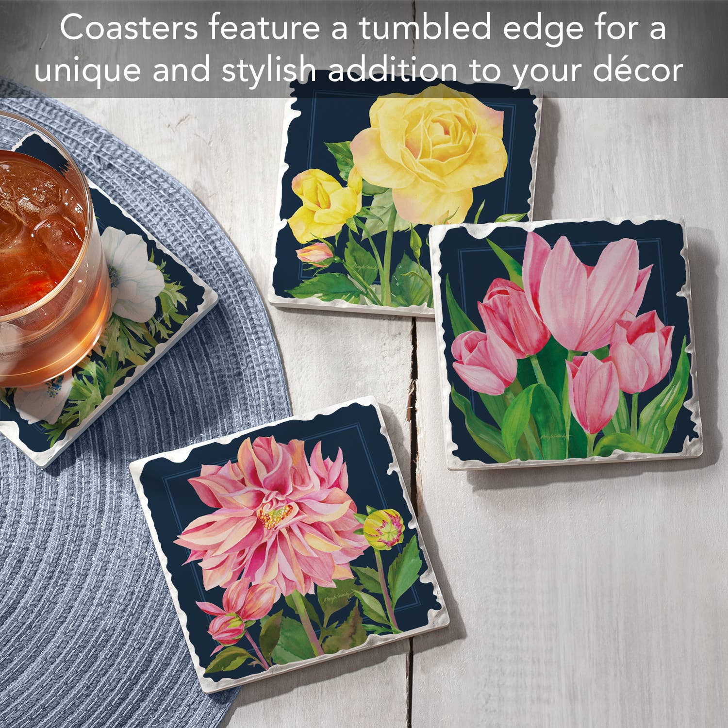 "Garden Bloom" 4 Pack Assorted Image Coaster Set