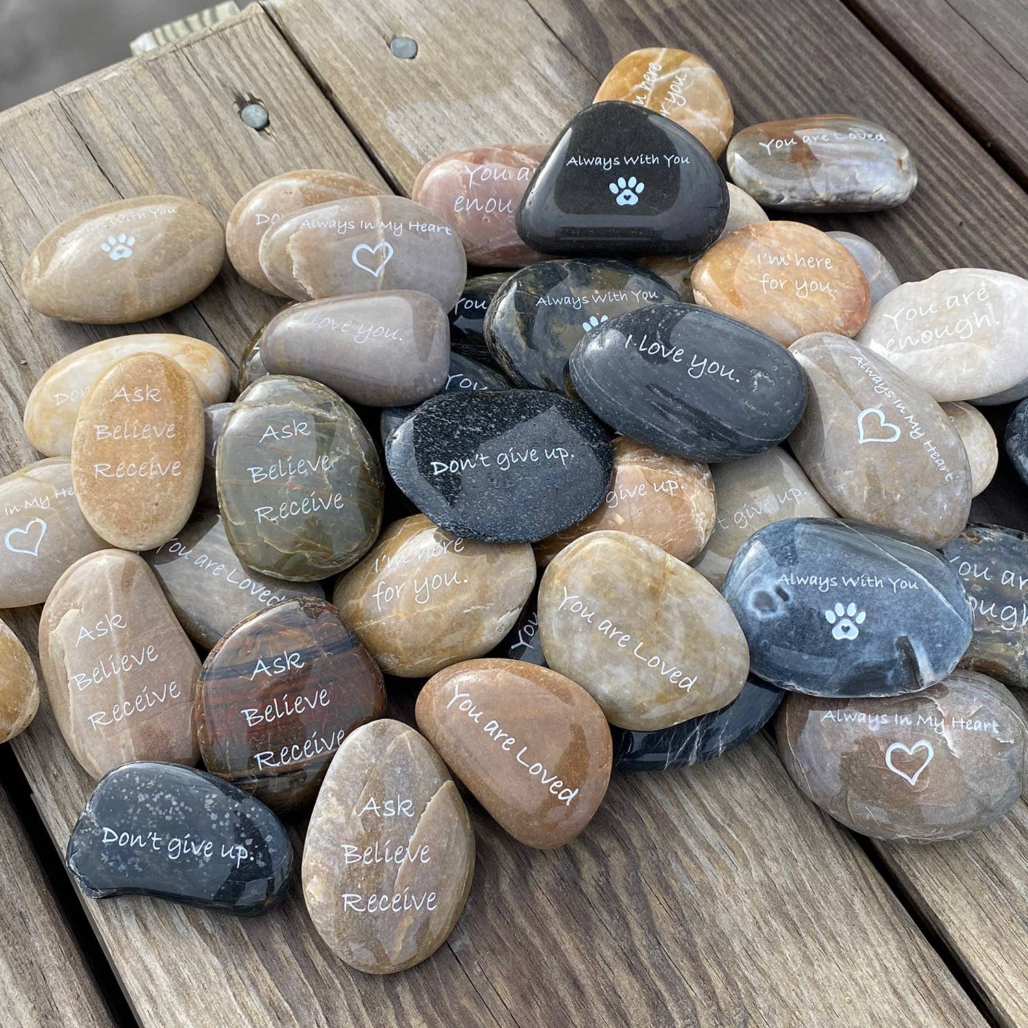 Inspirational Engraved River Rock Word Stones - MIX
