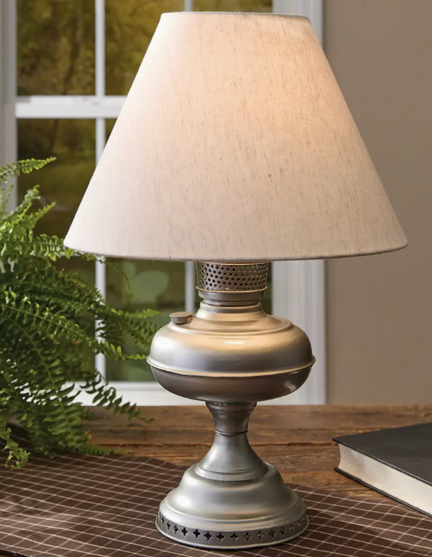 Oil Lamp with Shade - Antique Pewter