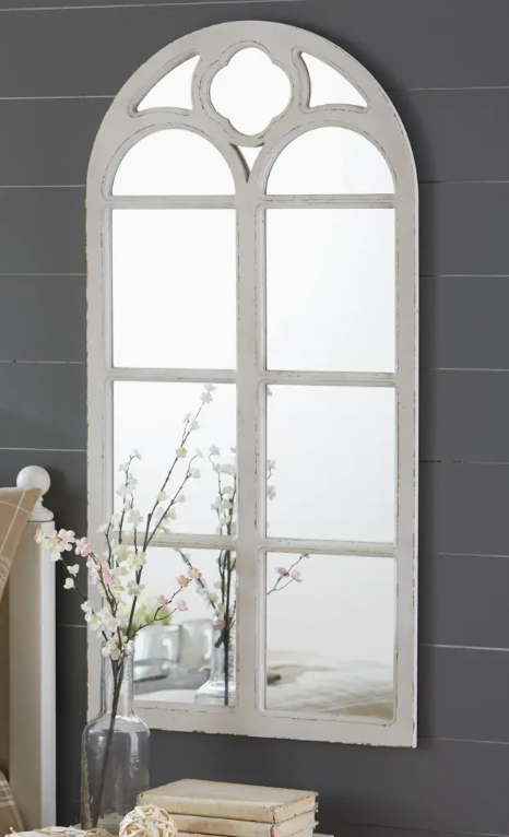 Wood Window Mirror Distressed - White