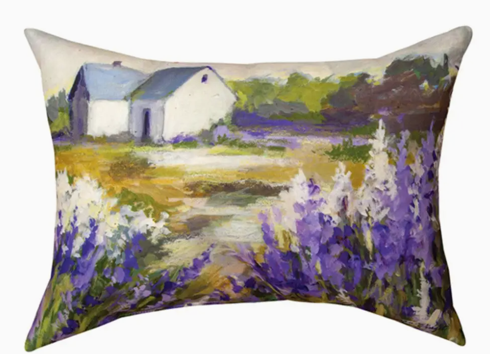 Meadowbrook White Barn Purple Flowers 13X18 Climaweave Pillow